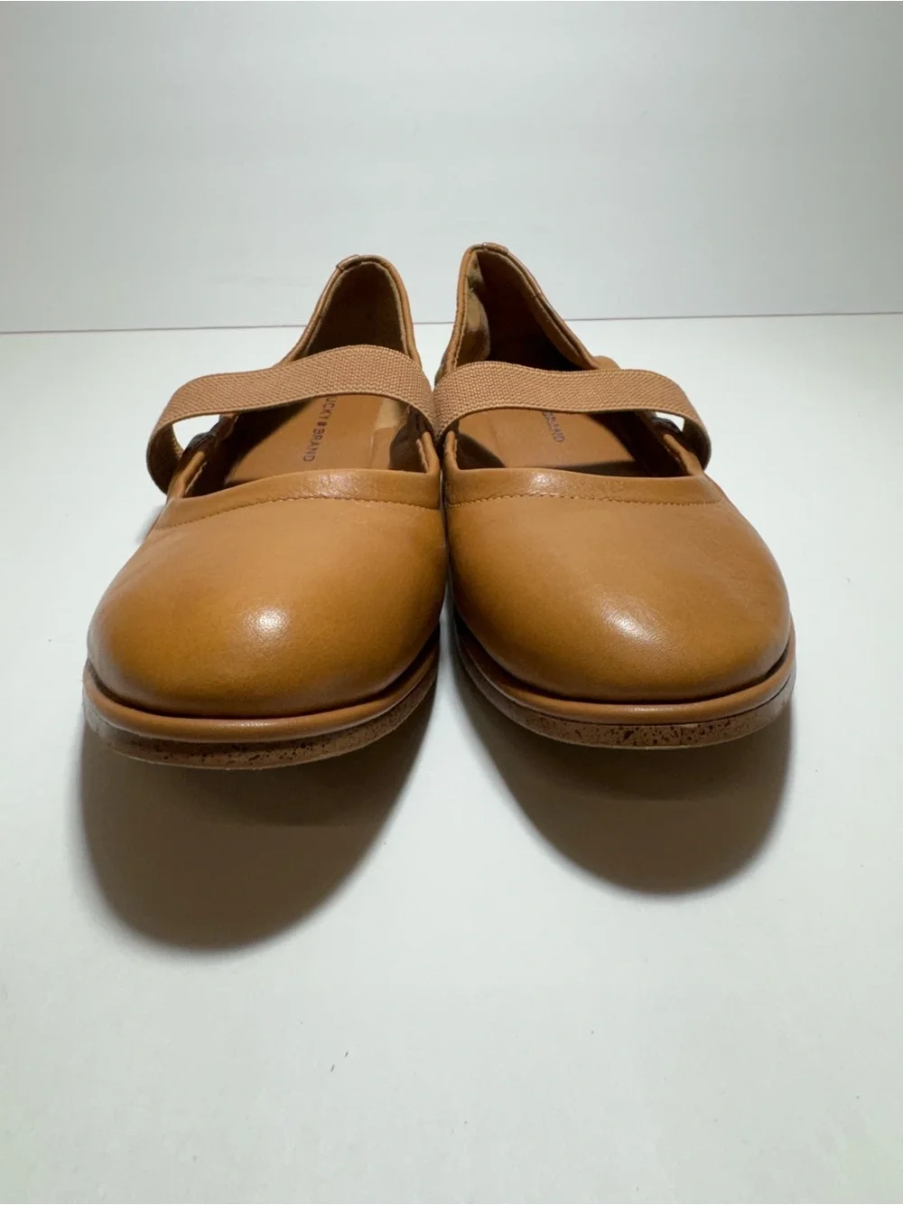Lucky Brand Walnen Mary Jane Tan Leather Ballet Flats Elastic Strap Size 8.5